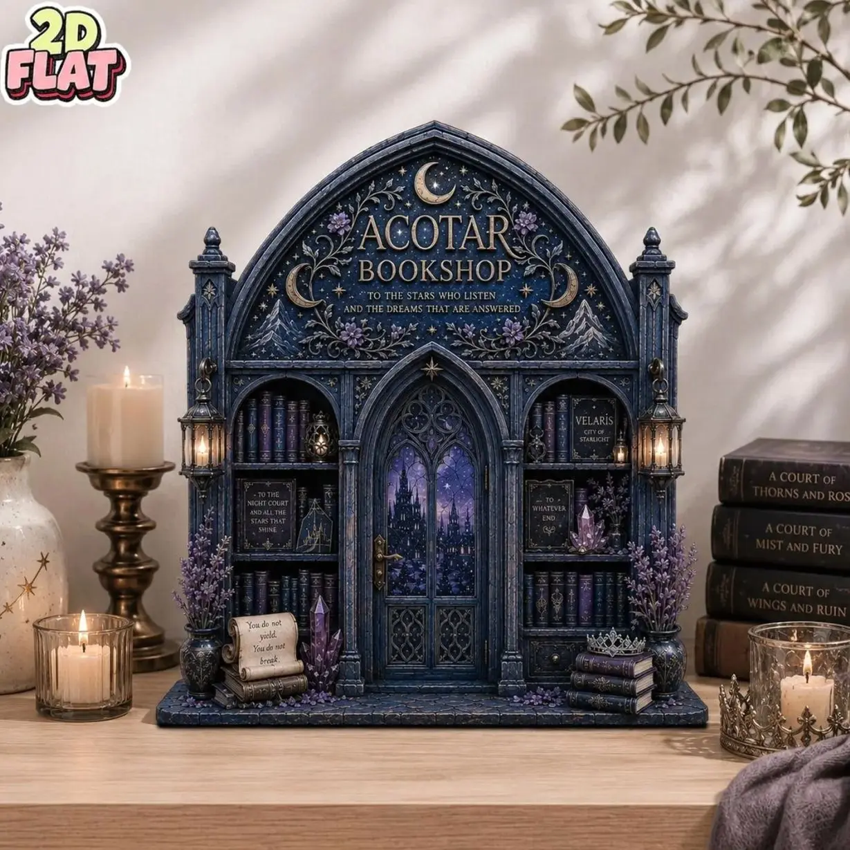 ACOTAR Bookshop Wooden Block Decor, Velaris Fantasy Bookshelf Shelf Sitter, Book Lover Gift, Night Court Inspired Decor