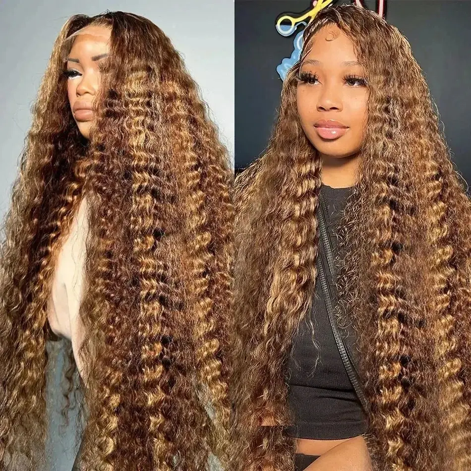 Urody 13x6 Deep Wave Lace Front Wigs Human Hair Pre Plucked 4/27 Highlight Ombre Colored Glueless Wig Honey Blonde Lace Frontal Wigs Curly Hair