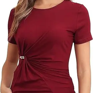 M.Infisavo Womens Trendy Summer Work Shirts Tops Twist Front Basic Going Out Casual Blouses Crew Neck Summer Outfits 2026