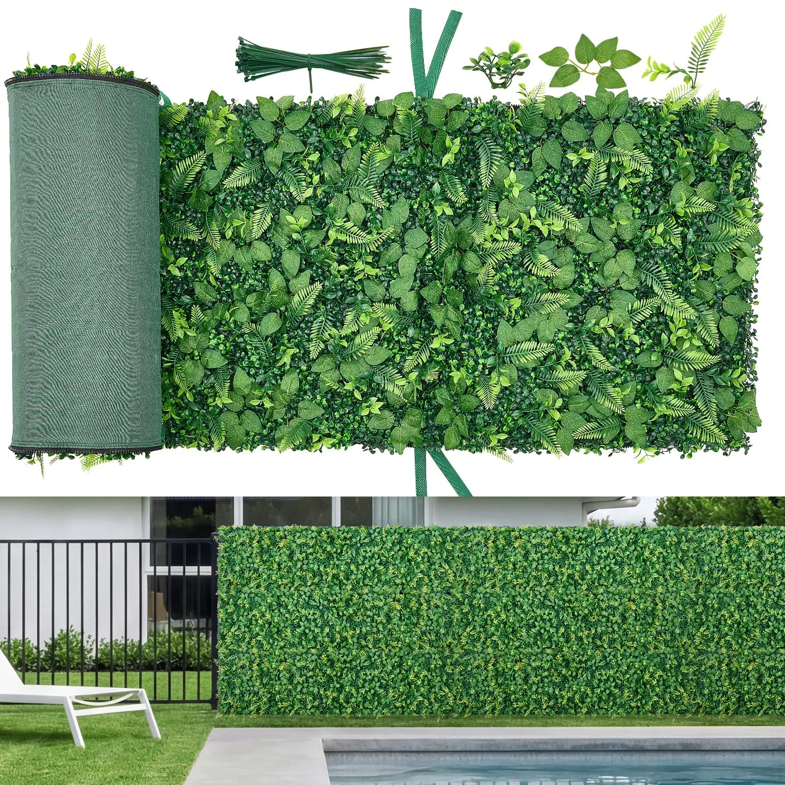 【SummerFinds】VEVOR Artificial Plant Wall, 4 PCS, Each Panel 2 x 8 ft Artificial Boxwood Panels, Sun Protection Greenery Backdrop Privacy Hedge Fence, Fake Grass Screen for Wedding, Indoor, Outdoor Garden, Backyard