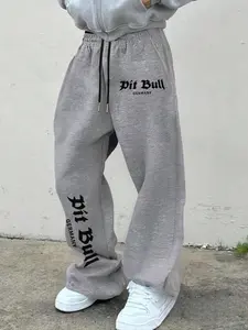 Men's Pit Bull Germany Gothic Font Graphic Sweatpants - Black Streetwear Baggy Joggers for Pit Bull Enthusiasts, German Style Lovers, & Streetwear Aficionados, Comfortable Fleece Fabric with Drawstring Waist & Bold 'Pit Bull GERMANY' Print, Ideal for Casu
