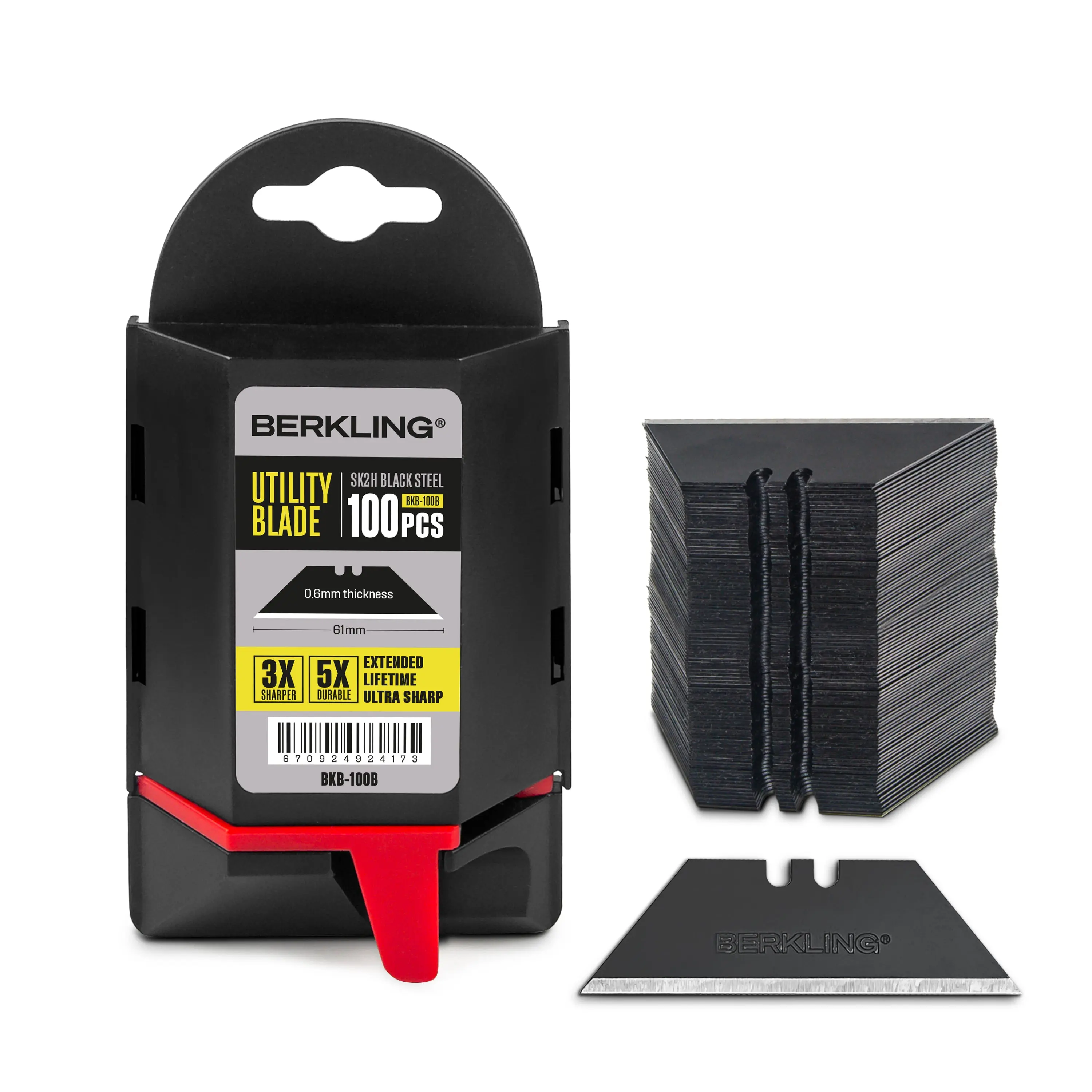 Berkling BKB-50B T-Shaped Utility Knife Replacement Blades - Black Hardened Carbon Steel, 100-Pack Dispenser