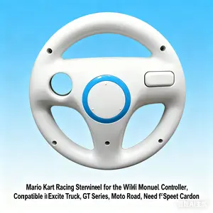 OSTENT Nintendo Wii Mario Kart Racing Steering Wheel Accessory (White) - Grip Handle with Quick Release, Compatible with Excite Truck, GT Series, Moto Road, Need for Speed Carbon Wii Remote Control (1-Piece)