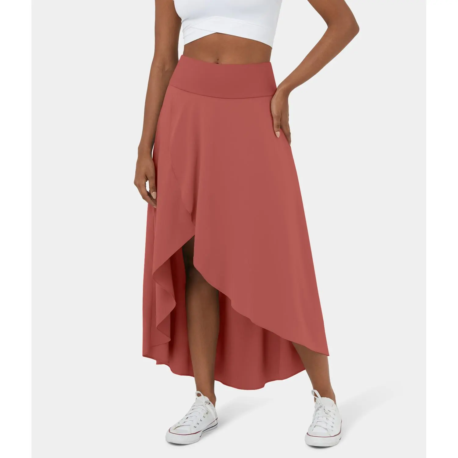 Halara Breezeful High Waisted High Low Ruffle 2-in-1 Flowy Quick Dry Casual Regular Maxi Skirt #summervibes