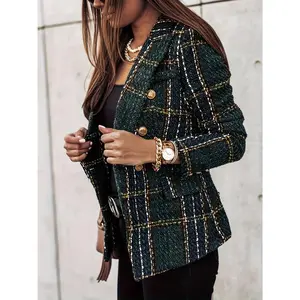 Developing a Brand New Autumn And Winter Casual Tweed Elegant Checkered Blazer for Women in The Office for 2024.
