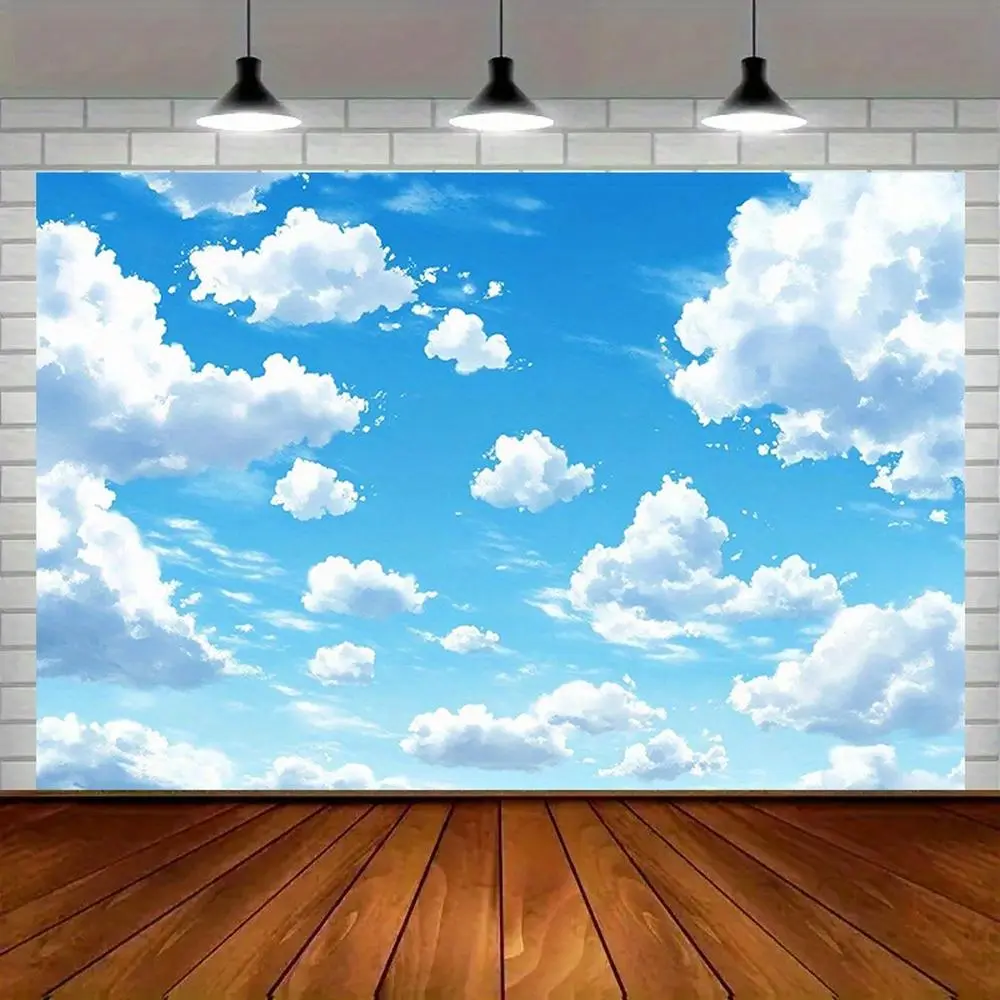 1pc 100% Synthetic Polyester Glam Soft 2D Flat Sky & Clouds Backdrop - 75gsm Lightweight Durable Indoor Banner, Party Decorations, Cloud Scene Home Textile Wall Decor