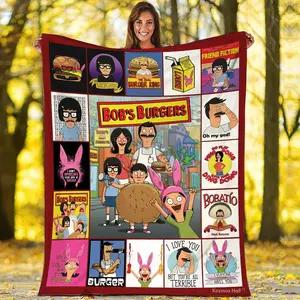 Bob’s Burgers Fleece Blanket, Bob Burgers Family Blanket, Bob Belcher Tina Belcher The Real Burger Fleece Blanket
