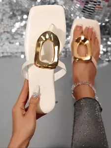 Women's Fashionable Plain Color Toe Thong Sandals, Boho Style O-ring Design Flat Sandals for Summer, Lightweight Breathable Comfortable Shoes for Daily Wear, Girl, Fashion Flip Flops