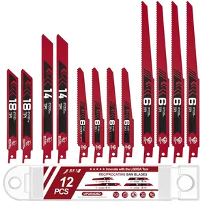 12- Bi-Metal Reciprocating   Set, 6 & 8 & 9 Inch  & Metal    withstorage Box,Long-Lasting Pruning