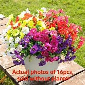 16 Pcs Artificial Faux Flowers without Pots, Plastic Faux Flowers, Decorative Fake Flowers for Home, Garden, Party, Wedding and Balcony, Outdoor Home Décor Supplies, Plastic Flower Decoration, Garden Decorations