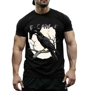 Soft Breathable Crow Print T-Shirt Aesthetic Minimalist Tee for Everyday Casual Look Cozy Fall Fashion Staple