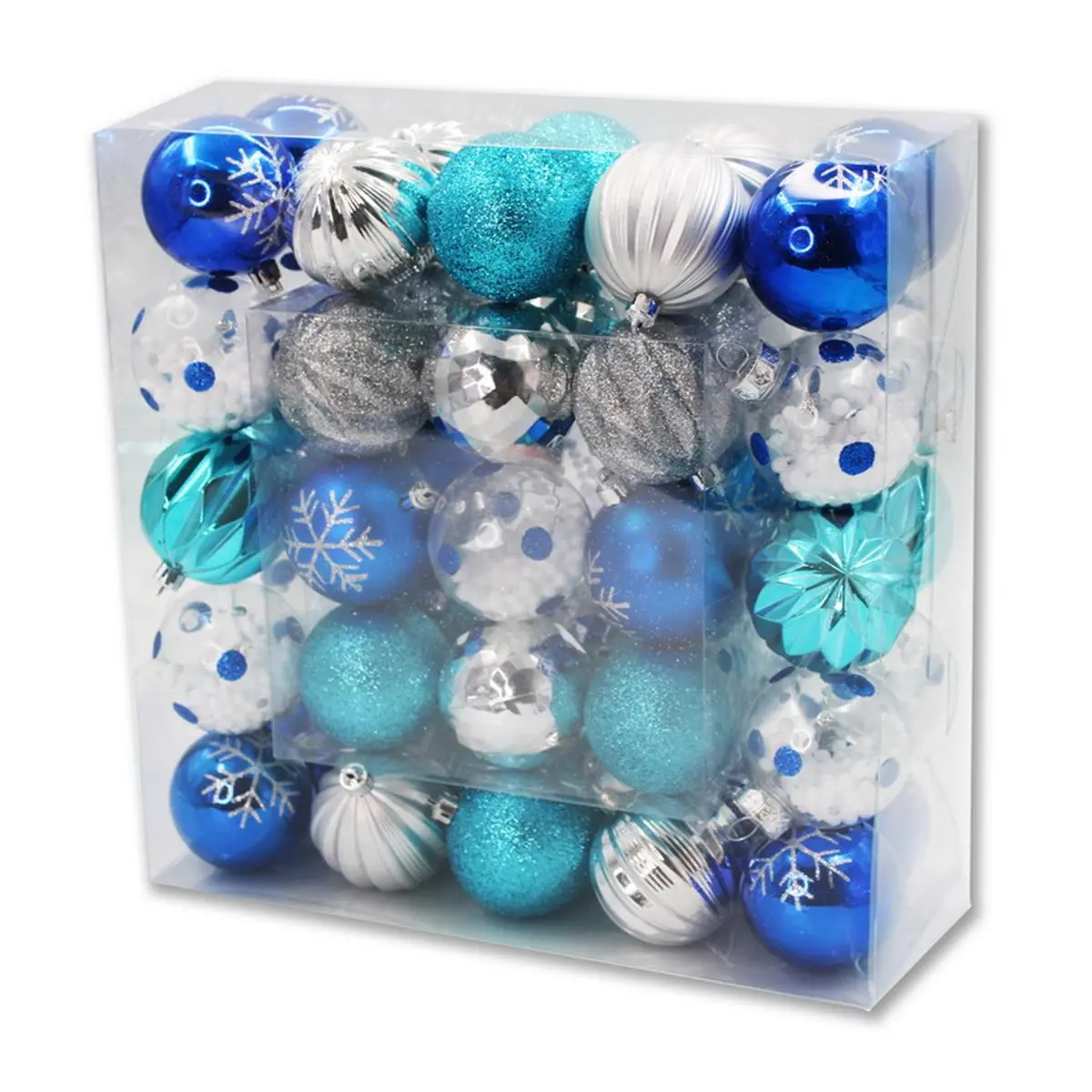 212 MAIN Shatterproof Round Christmas Tree Ornament Set - 50-Pack, 2 inches Teal & Silver Balls, Holiday Home & Party Decorations