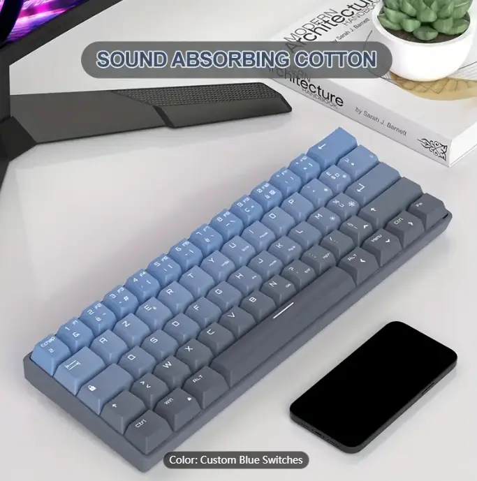【French Key】Magegee RGB 60 Percent Real Hot Swap Mechanical Gaming Keyboard, Thermal Sublimation Keycaps Gaming Keyboard With Custom Blue Whale Switches, Detachable Type-C Cable Mini Keyboard With Pink Blue Light For Windows/Mac/PC/Laptop