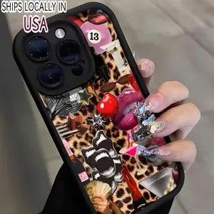 Lip & Leopard-print Phone Case, Shockproof Anti-slip Soft TPU Phone Protective Cover, Phone Accessories for iPhone 17 11 12 13 14 15 Pro Max 15 Plus
