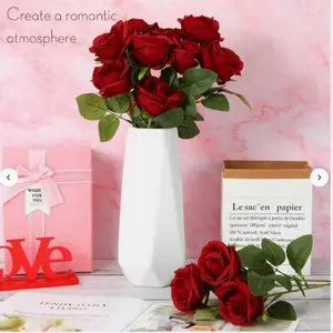 Burgundy 20-Inch Artificial Roses, Premium Fake Flowers, Home & Room Decor, Wedding & Bridal Bouquets, Floral Arrangement Supplies