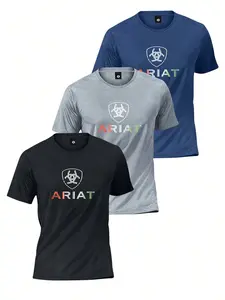 2026 Summer New Ariat Letter Print Men's Quick-Dry T-Shirt, Ice Silk Breathable Loose Fit, American Casual Versatile Half Sleeve, Multiple Colors Available
