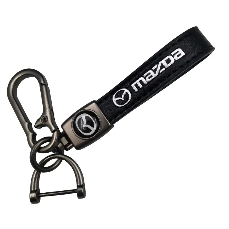 Genuine Leather Car Keychain for Mazda ，360° Swivel Key Holder with Detachable Clip and D-Ring, Keyring Lanyard Accessory, Gift for Men and Women