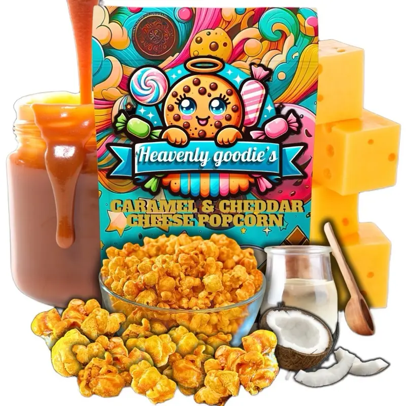 Heavenly Goodies Caramel Cheddar Cheese Popcorn – Premium Quality, Made with Real Ingredients, cook in coconut oil, Sweet & Savory Snack