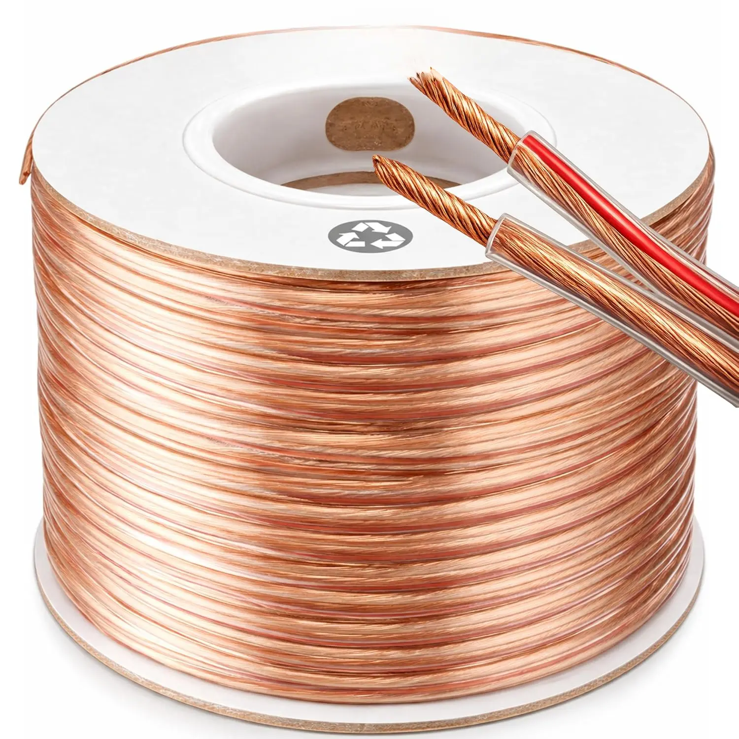 100ft 12-Gauge Audio Stereo Speaker Wire 30.48 Meters 2 Conductor Polarity Marked Clear PVC, CCA, Spool in Box, for Home Theater, HiFi, Surround, Car Audio, 105 High Strand Count (.2 OD)
