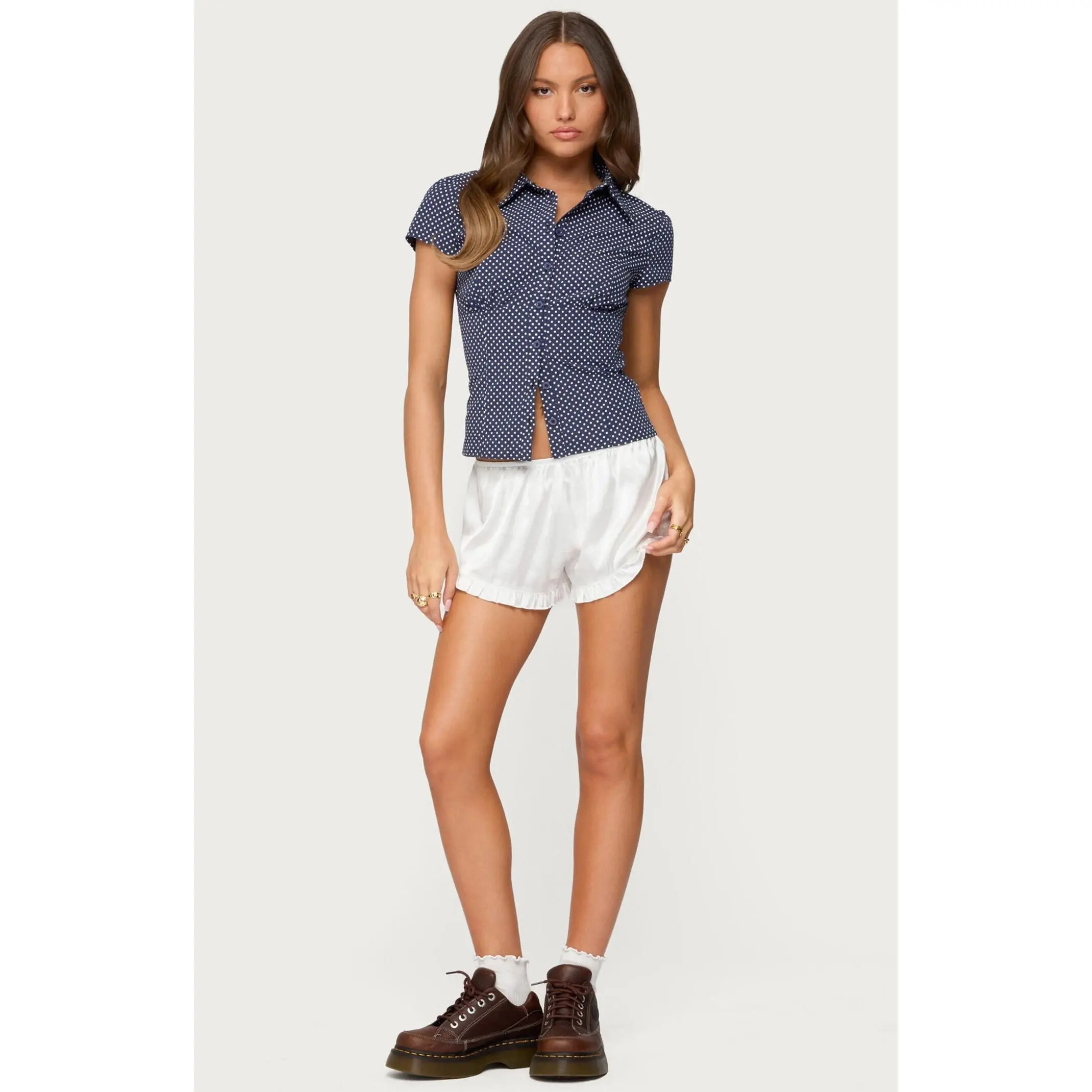 Edikted Women's Olesia Ruffle Satin Effect Shorts