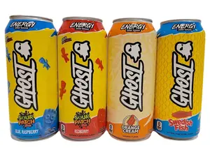 Ghost Energy Drink Variety Pack Four Flavors Included Orange Cream, Swedish Fish, & Sour Patch KIds Blue Raspberry & Redberry (12 Pack)