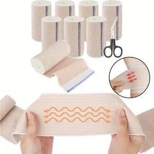 8 Pcs Elastic Cotton Bandages Set with 1 Scissors,Compression Bandage with Self-Adhesive Velcro Strap,Elastic Bandages for Arm,Leg or Chest Injuries,Christmas Party Gifts,Hand Tools Kits
