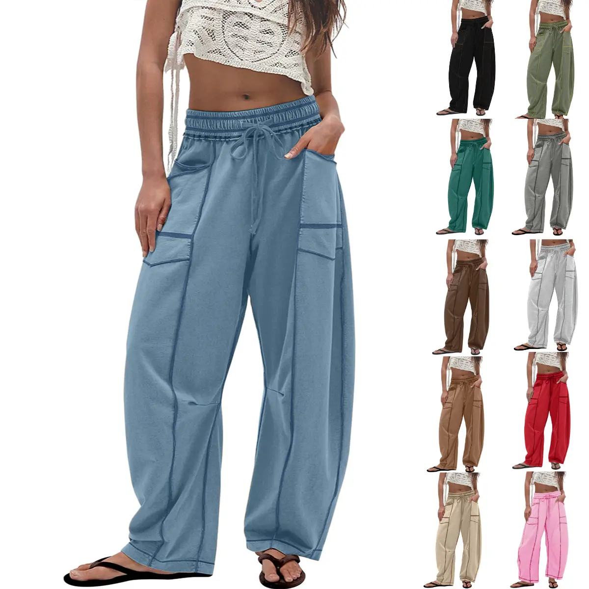 SCUSTY Womens Barrel Sweatpants High Waisted Wide Leg Pants Drawstring Athletic Baggy Pants Lounge Sweats
