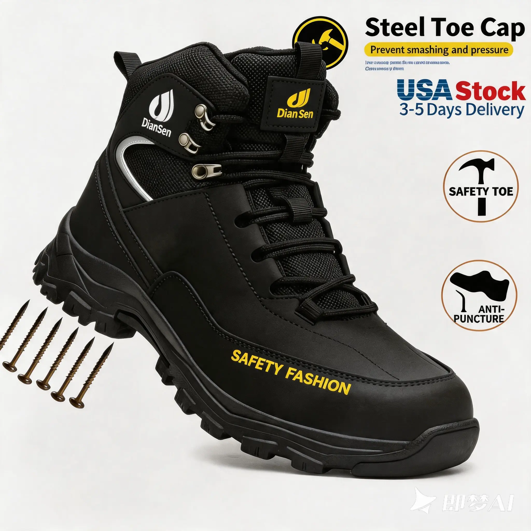 Men's Impact-Resistant Safety Shoes Steel Toe Anti-Smash & Anti-Puncture Work Boots Lightweight & Comfortable Protective Footwear