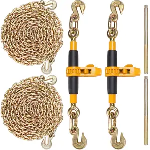 【Summervibes】VEVOR Ratchet Chain Binder 2PCS,  3/8"-1/2" Heavy Duty Load Binders, with G80 Chains 12000 lbs Secure Load Limit, Labor-saving Anti-skid Handle, Tie Down Hauling Chain Binders for Flatbed Truck Trailer