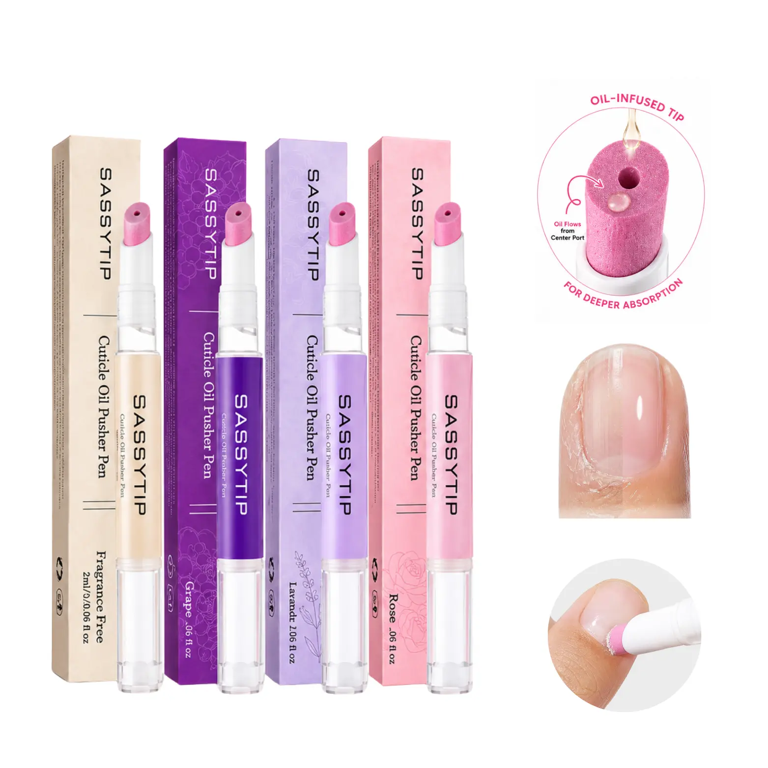 SASSYTIP Cuticle Pusher Oil Pen with Ceramic Tip, Nourishing Vegan Conditioner for Gentle Cuticle Removal & Nail Care, Perfect for On-The-Go Manicure Prep