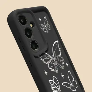 Phone Case: New Black Phone Case Silvery White Butterfly Pattern Suitable for Samsung Galaxy S26,S26PLUS,S26ULTRA,S25,S25PLUS,S25ULTRA,S24,S24FE,S24PLUS,S24ULTRA,A54,A53,A52,A36,A35,A34,A33,A17,A16,A15,NOTE20,NOTE20ULTRA,S23,S23PLUS,S23ULTRA,S22,S22PLUS,,