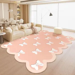 1pc Pink Girl Style Living Room Carpet Irregular Shape Bedroom Decoration Plush Rug Love Bow Pattern Princess Style Carpet Home Fluffy Soft Plush Floor Mat Home Decorative Rug