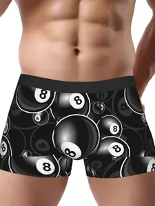 Men'S Billiards Boxer Briefs - Stretchy Breathable Underwear with Black 8-Ball Pool Table Design, Sexy Billiards Theme Boxers for Everyday & Formal Wear - Ideal Gift for Pool Players, Billiards Gifts, Comfortable Fit, Casual Wear, Stylish Print