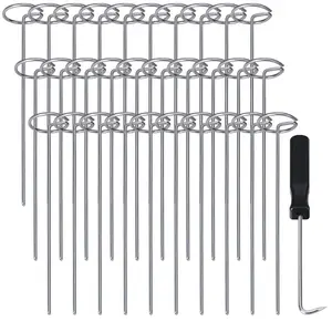 120 Pcs Garden Landscape Staples - 11 Gauge Circle Top Landscape Pins - 6 Inch Galvanized Landscape Pins Garden Stakes with 1Pc Nail Lifter for Securing Yard Garden Lawn Fabric Weed Barrier