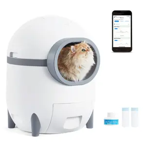 Christmas/Birthday Gift Smart Automatic Cat Litter Box White - APP Remote Control, Self-Cleaning, Odor Removal, Safe Anti-Pinch & Weight Tracking for Medium Cats & Kittens