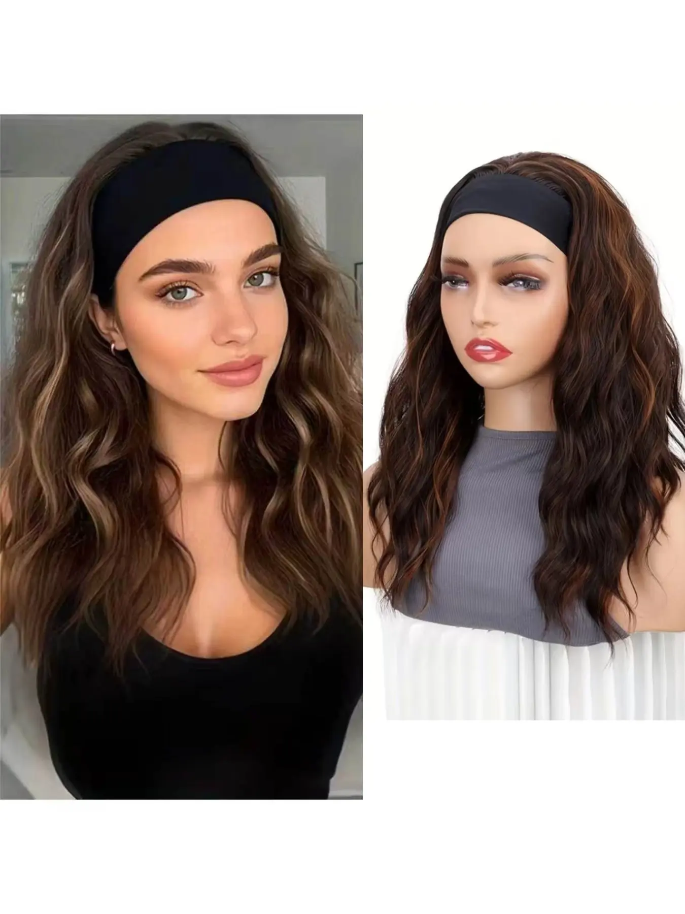 16-Inch Heat-Resistant Synthetic Fiber Hairband Wig, Natural No-Glue Pre-Cut Short Curly Highlights, Breathable Comfort, Women's Wig, Glueless Wig, Synthetic Curly Wigs, Synthetic Material Wigs