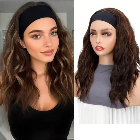 16-Inch Heat Resistant Synthetic Fiber Wig Band, No Glue Short Curly Highlights, Breathable Comfort, Women's Wig, All Seasons, Hair Glueless Wigs