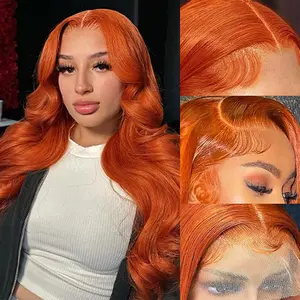 Zlzlblbl Ginger Orange 13x6 Body Wave Lace Front Wigs Human Hair 200% Density 350 Colored Human Hair Wig