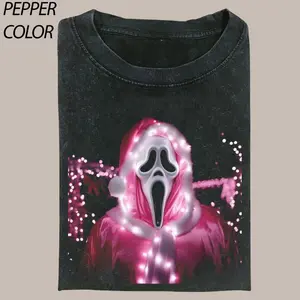 Ghostface Christmas Horror Shirt, Pink Santa Scream Mask Tee, Spooky Holiday Graphic T-Shirt, Scary Movie Fan Gift, Viral TikTok Streetwear
