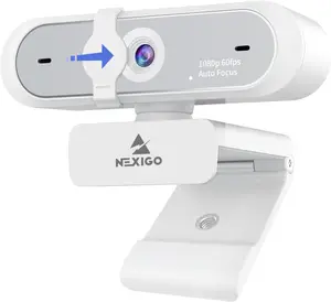 1080P 60FPS Webcam with Software Control, Dual Microphone & Cover, Autofocus, HD USB Computer Web Camera, for OBS/Zoom/Skype/FaceTime/Teams/Twitch, White