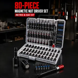 80-Piece Premium Magnetic Impact Nut Driver Set Metric & SAE with Socket Adapters, Bit Holder, Wing Nut Driver, Universal Sockets, Quick Release Extension, Power Bits