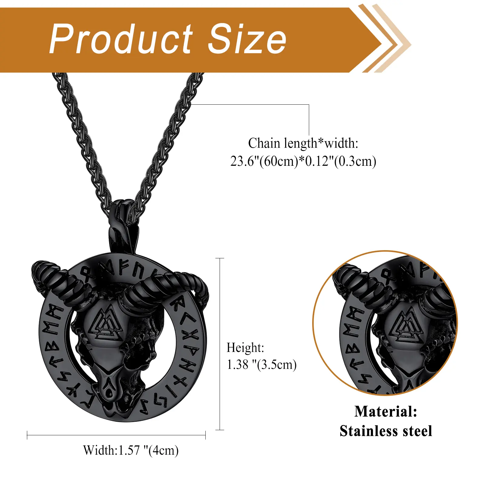 OIDEA Viking Rune Goat Head Stainless Steel Necklace for Men, Norse Pagan Baphomet Pendant, Gothic, Heavy Metal, Baphomet Sigil, Chain, Rust-Resistant Punk Amulet Jewelry Gift, Gothic Necklaces, Heavy Metal Necklaces