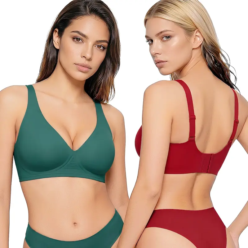 Vertvie Jelly Bra Deep V Seamless Wireless Bras Plunge with Wide Straps Everyday T-shirt Bra Comfort & Sexy Adjustable Bralette