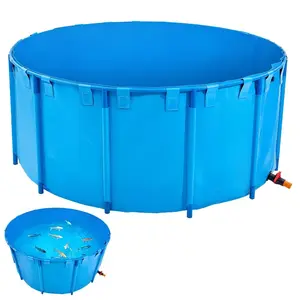 Summervibes VEVOR Canvas Fish Pond, 1320 Gal Capacity Above Ground Fish Pond, Foldable PVC Koi Tank, Round Goldfish Tank with Stable Frame and Drain Valve, for Aquaculture, Koi Breeding, and Irrigation (Blue)