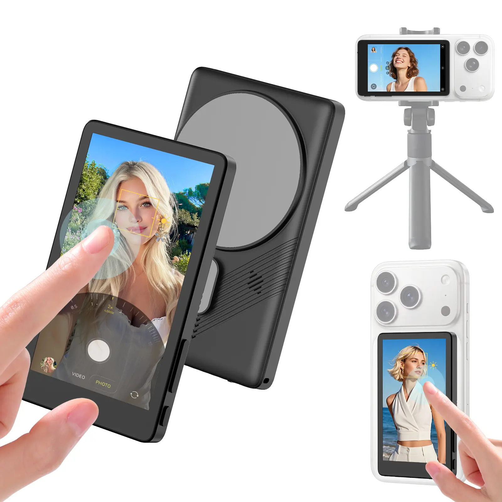Young Master 4-Inch Magnetic Touch Selfie Monitor | 4K 60fps Wireless Rear Camera View Screen with Speaker, 0-Lag Recording for iPhone Vlog TikTok Live Streaming Kit