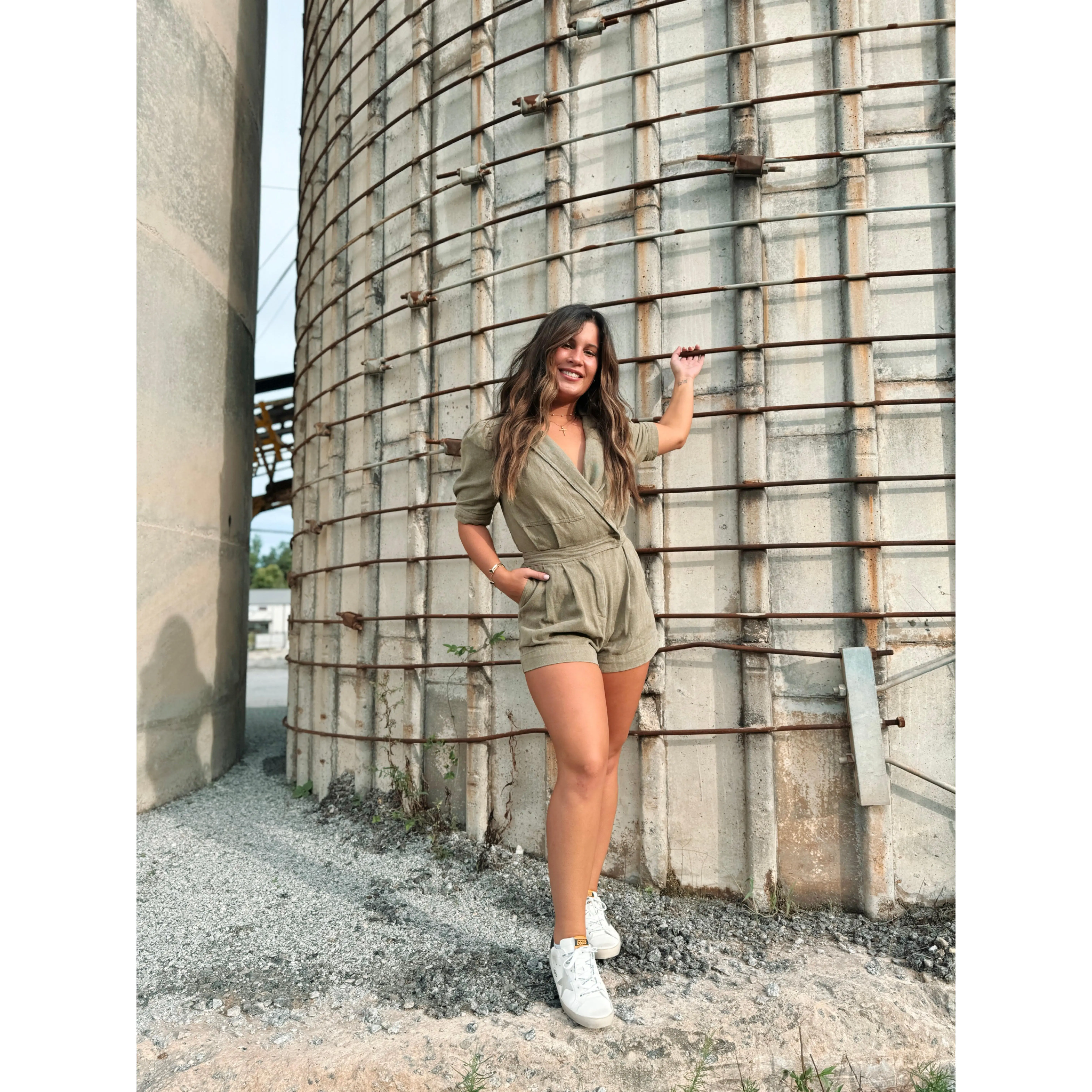 Green Puff Sleeve Romper