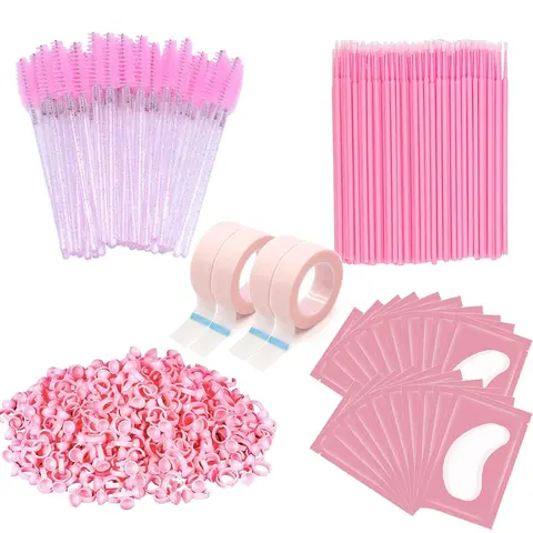 Eyelash Extension Kit, 224pcs/set (100 Eyelash Brushes, 50 Micro Eyelash Brushes, 50 Ring Cup Holders, 4 Tapes, 20 Eye Gel Pads) Eyelash and Eyebrow Makeup Tools, Professional Eye Makeup Tools for Women and Girls