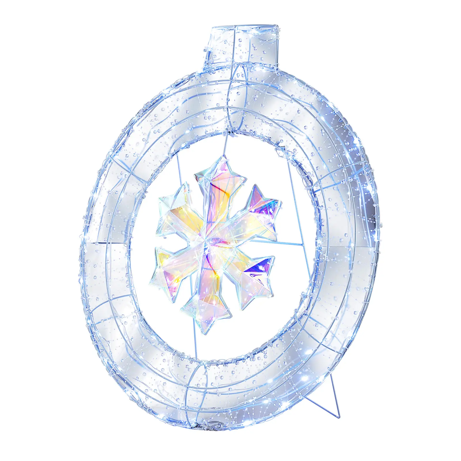 COSTWAY - 33 Inch Lighted Snowflake Wreath with Hanging Ring and Support Bracket