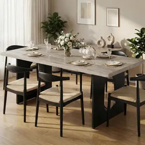 Garvee 71" Long Farmhouse Dining Table for 6-10 People with Extra Thick Tabletop and Heavy-Duty Metal Legs, Sturdy Rectangular Design for Dining Room, Conference Room, or Office in Grey and Black