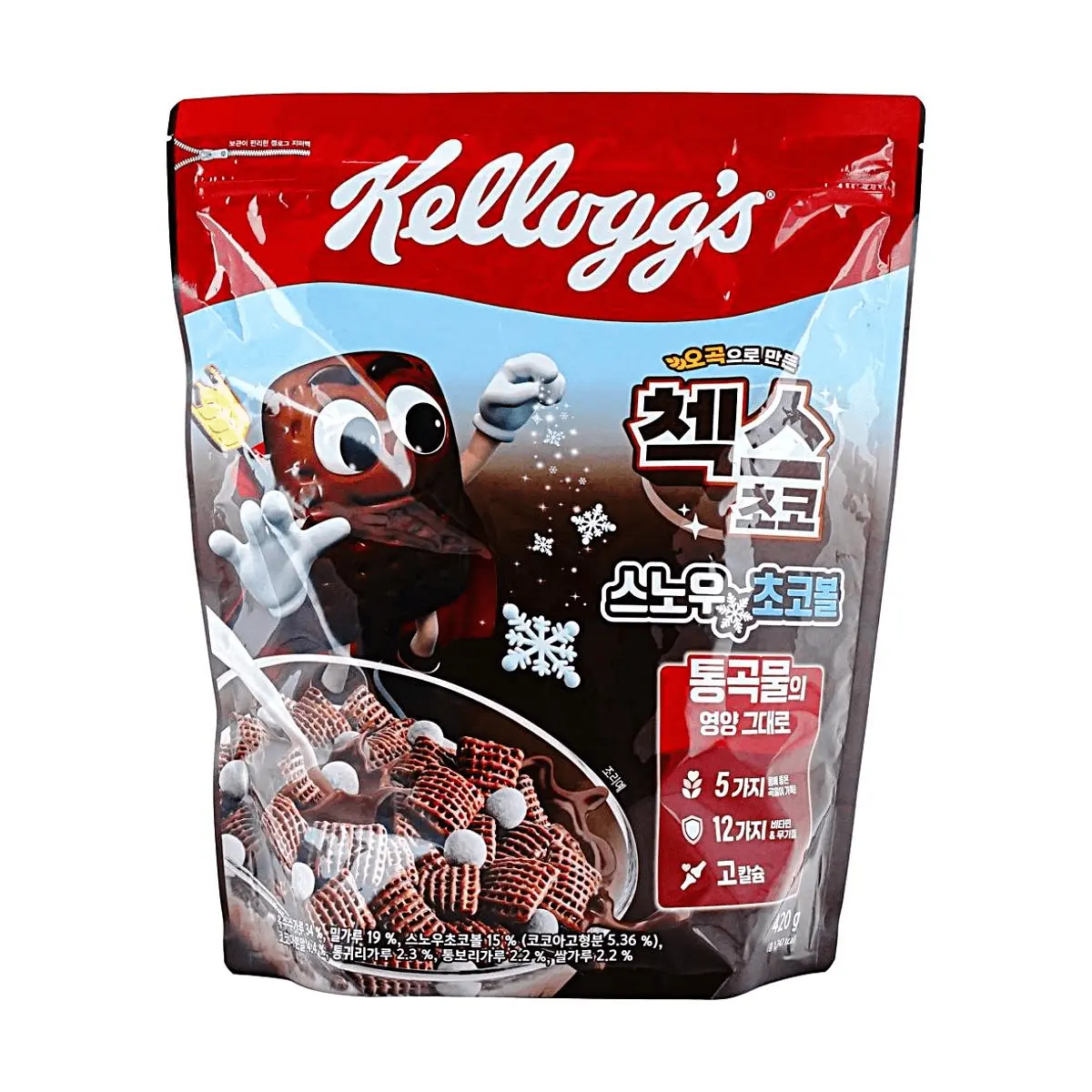 Kellogg's Chex Choco Snowball White Chocolate Cereal - 5 Whole Grains, High Calcium, Korean Version, 420g Family Size